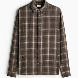 H&M Brown Casual Button Down Shirt with Plaid Design